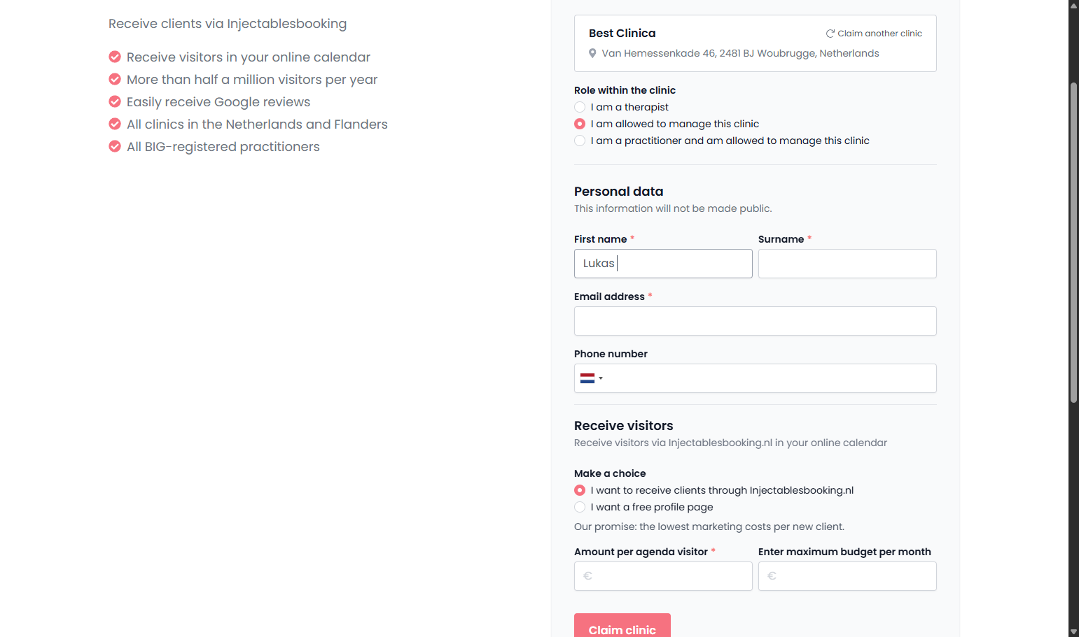 Fill in your personal details in the fields below. Vul je persoonlijke gegevens in de velden hieronder in.