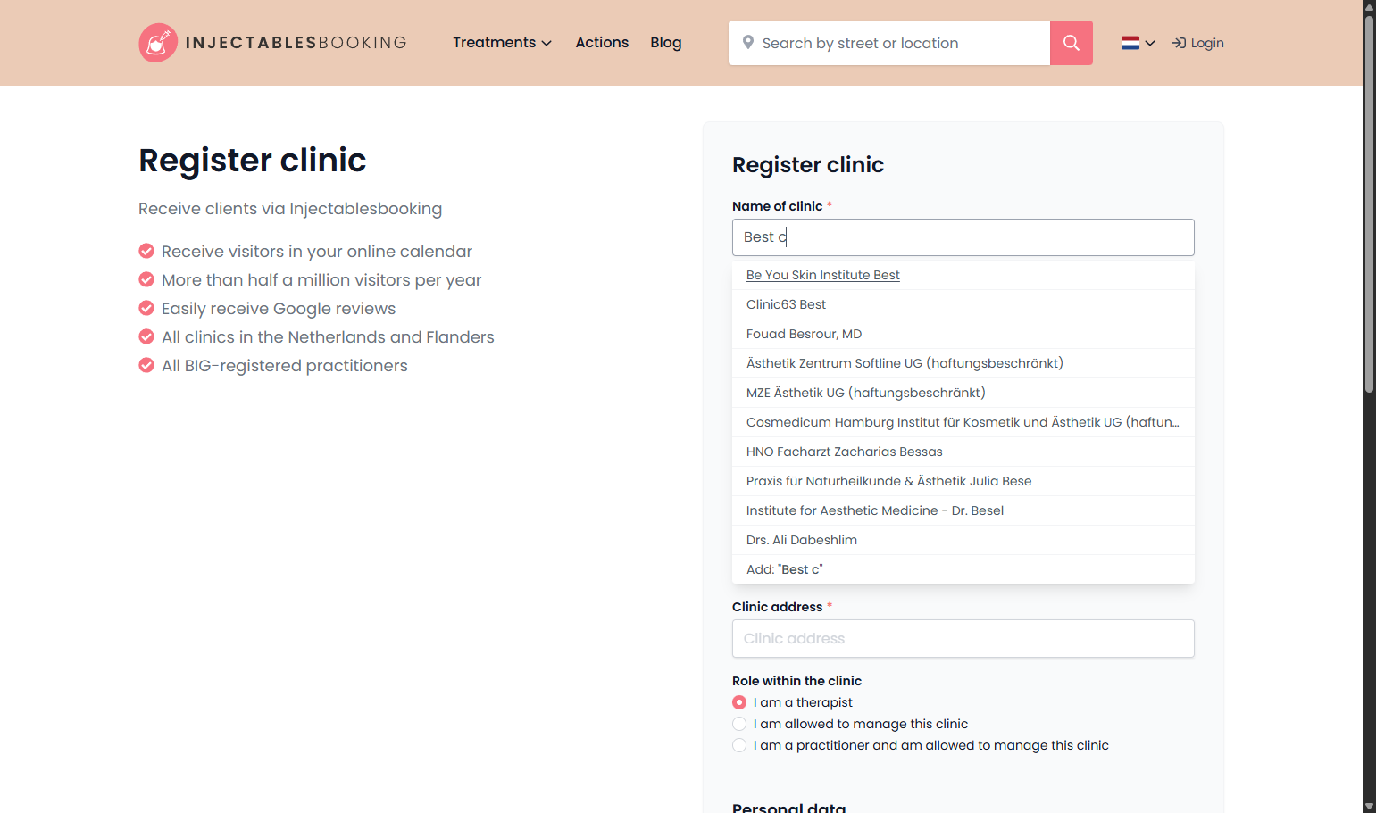 To register the clinic on the website Om de kliniek op de website te registreren