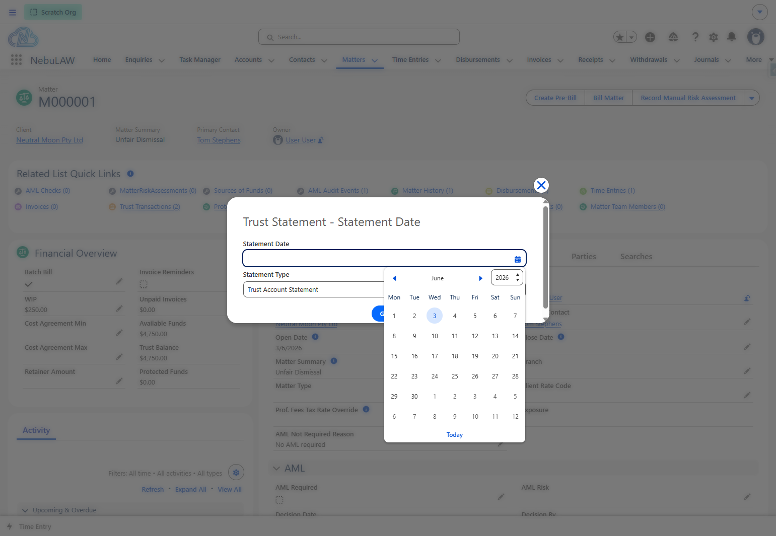 Select the statement date