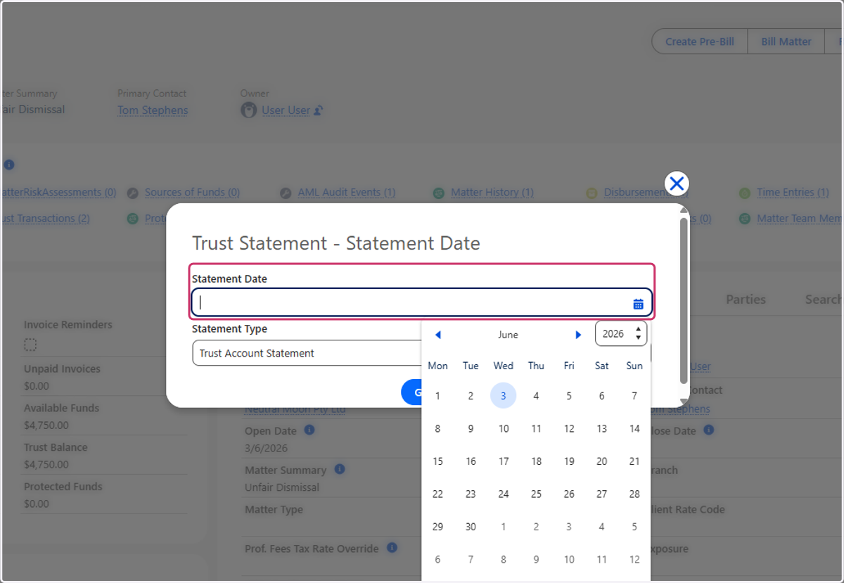 Select the statement date