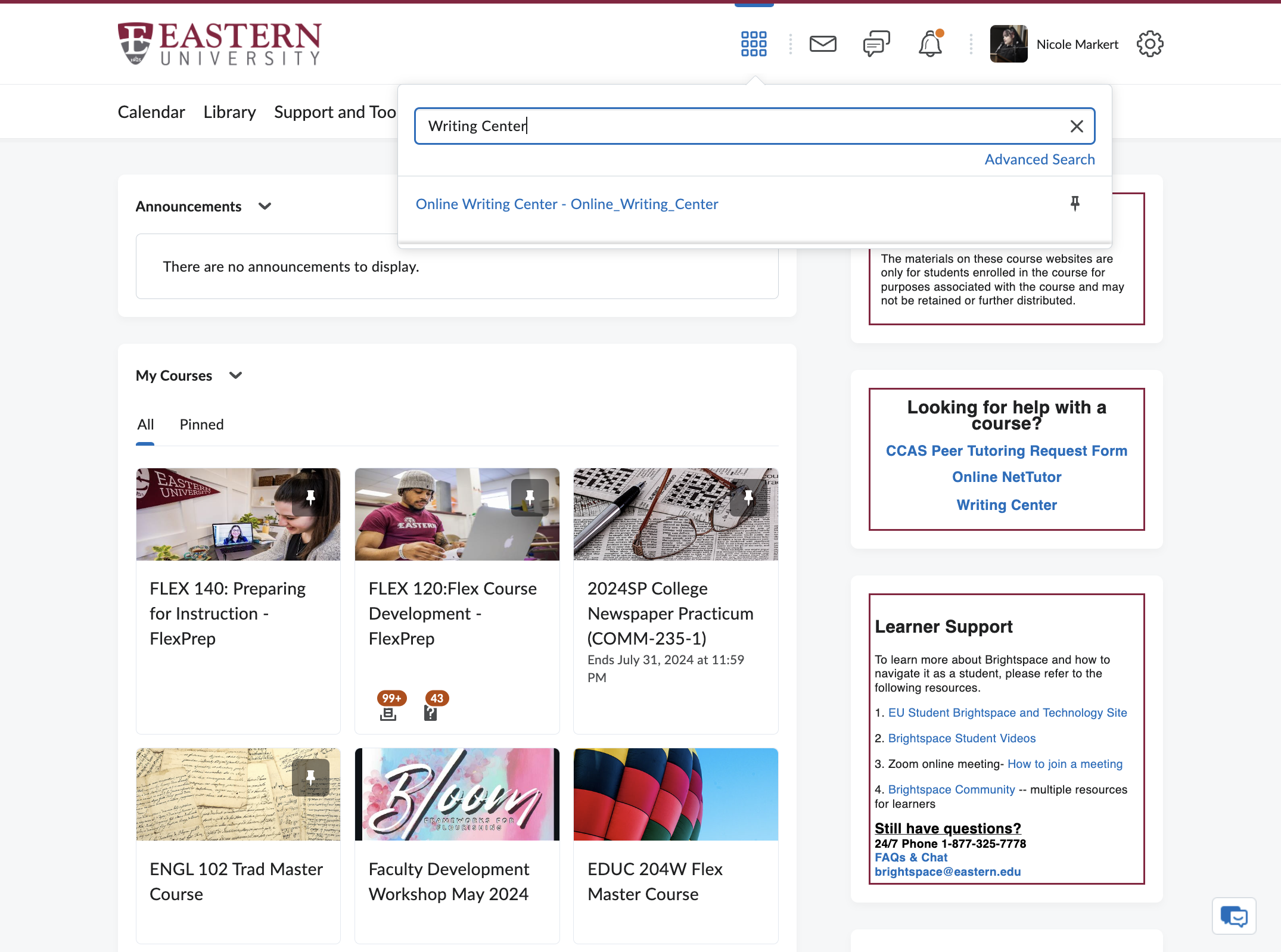 Click on the Waffle icon toward the top of your Brightspace page and search or click on the course... and you're in!