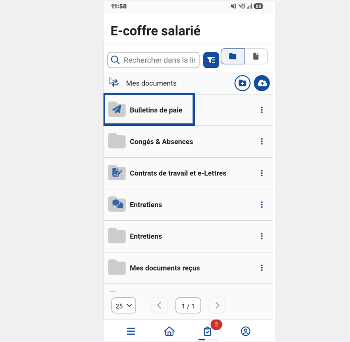 Cliquer sur "Bulletins de paie".