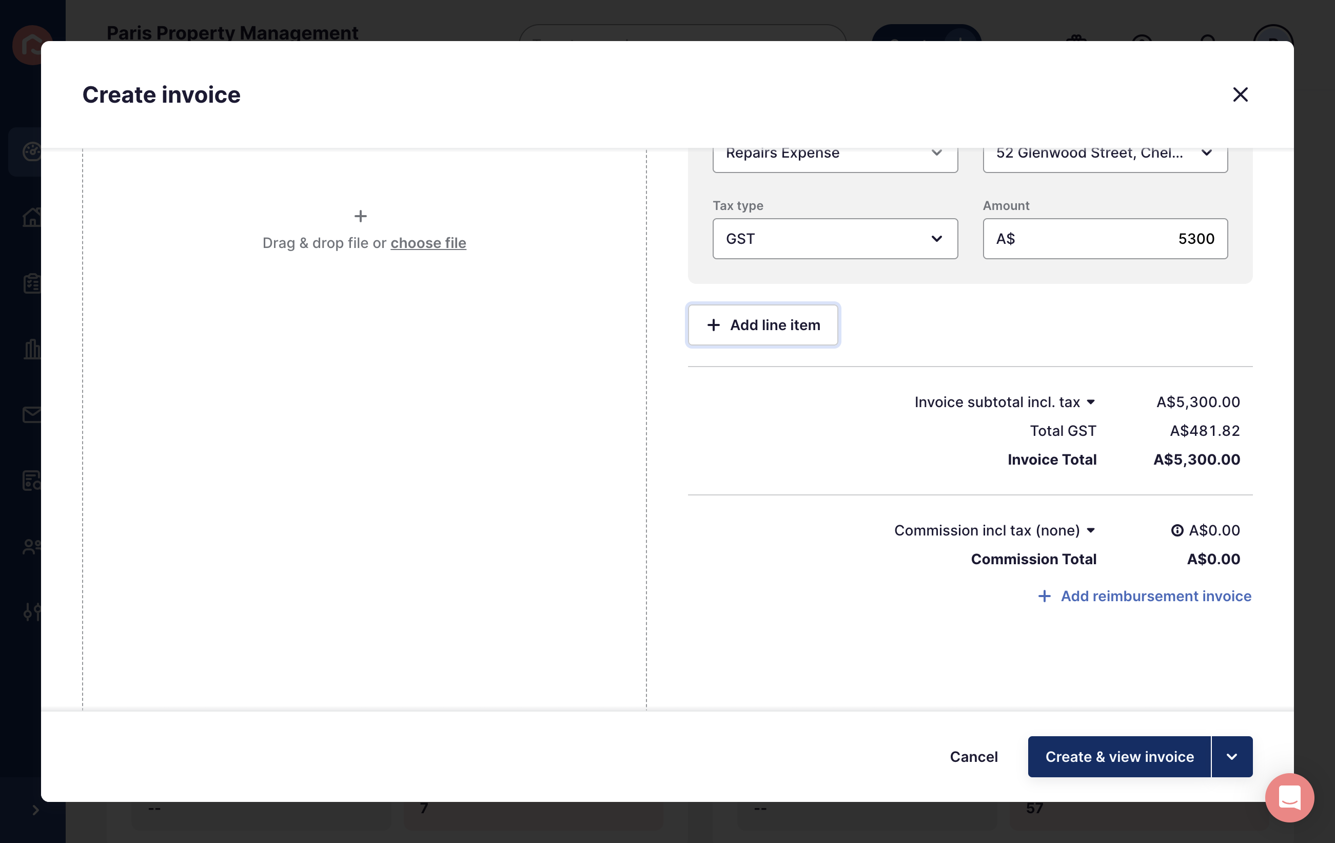 To manually add your commission press the drop down arrow next to Commission inc tax (none)