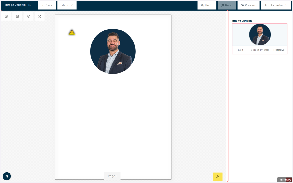 If the variable is linked to an image field, the selected clipart image is also displayed there.