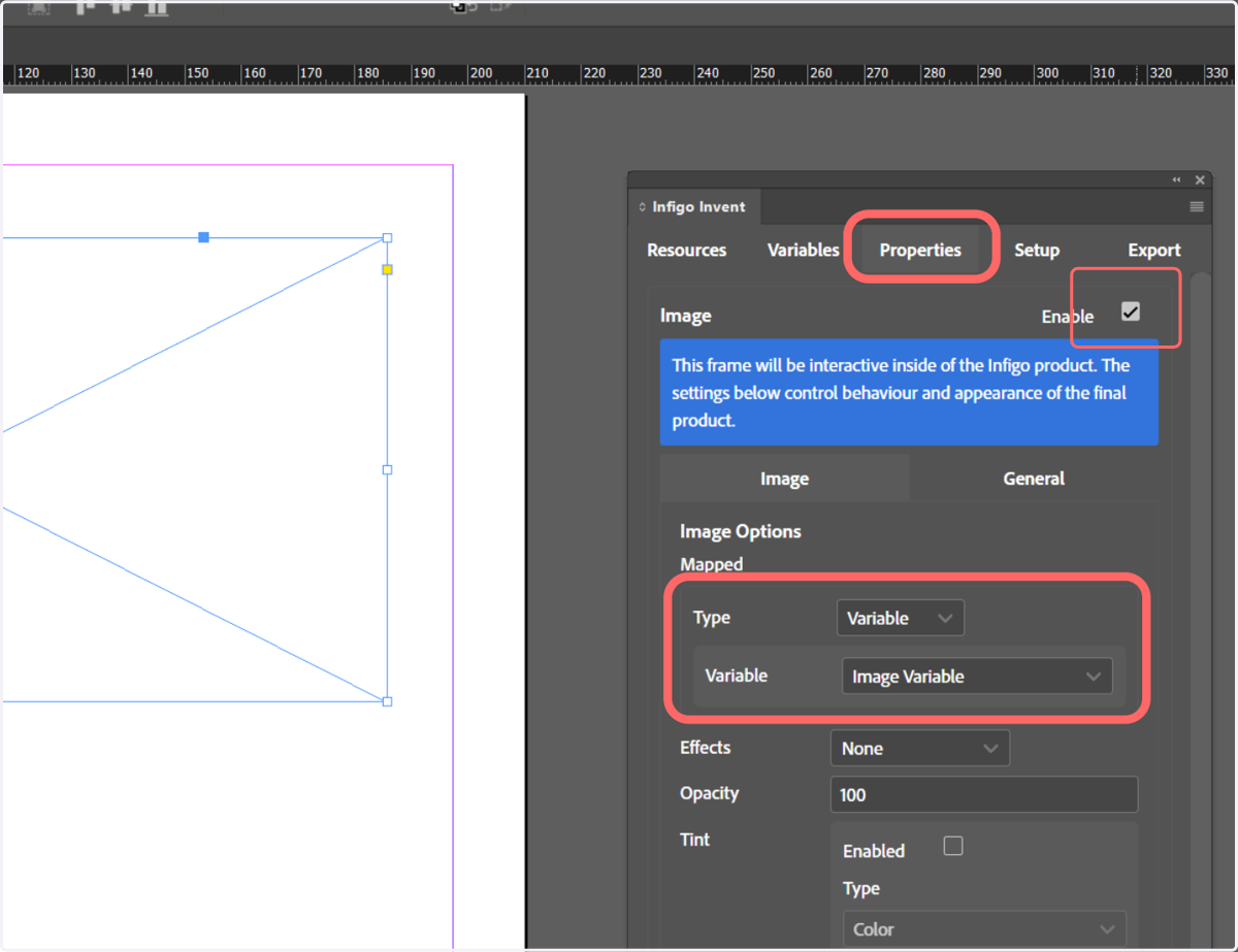 Link the variable to the image frame on the canvas