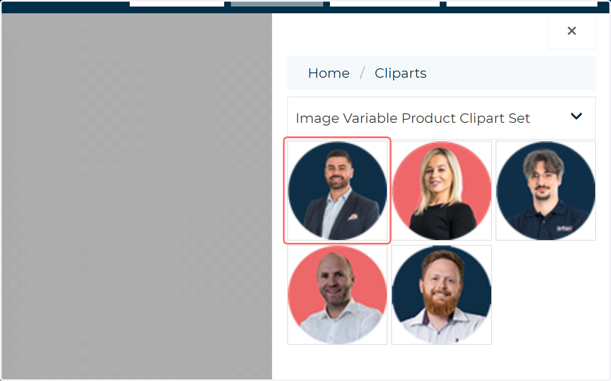 Select between clipart albums and select a clipart to display