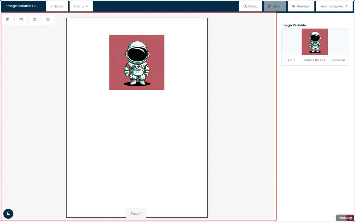 If linked to an image field, selected images will be displayed on the canvas.