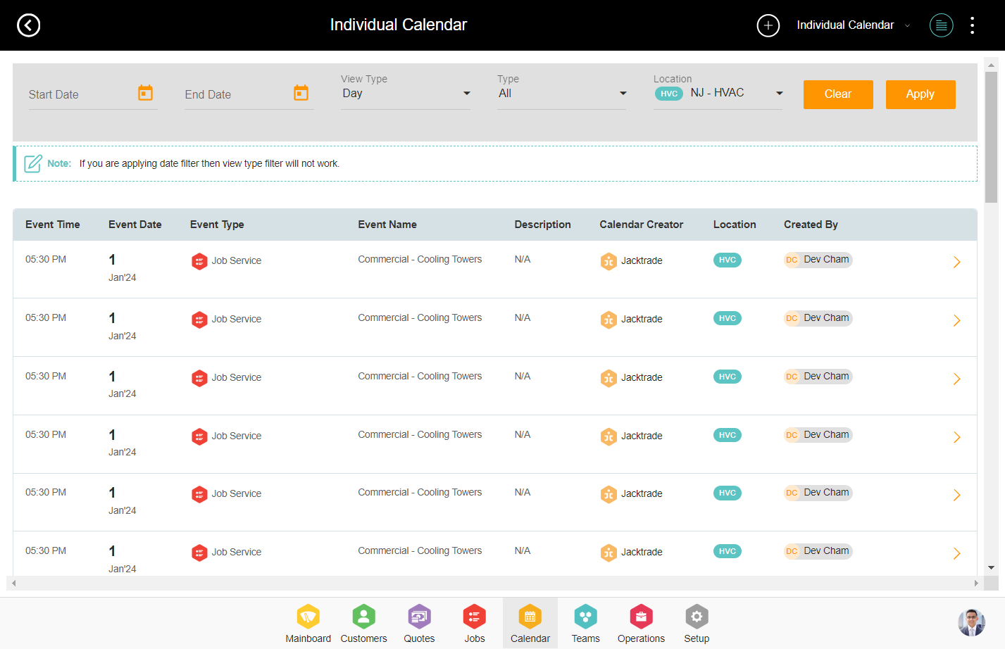 Click on Event Time	Event Date	Event Type	Event Name	Description	Calendar Creator	Location	Created By	…