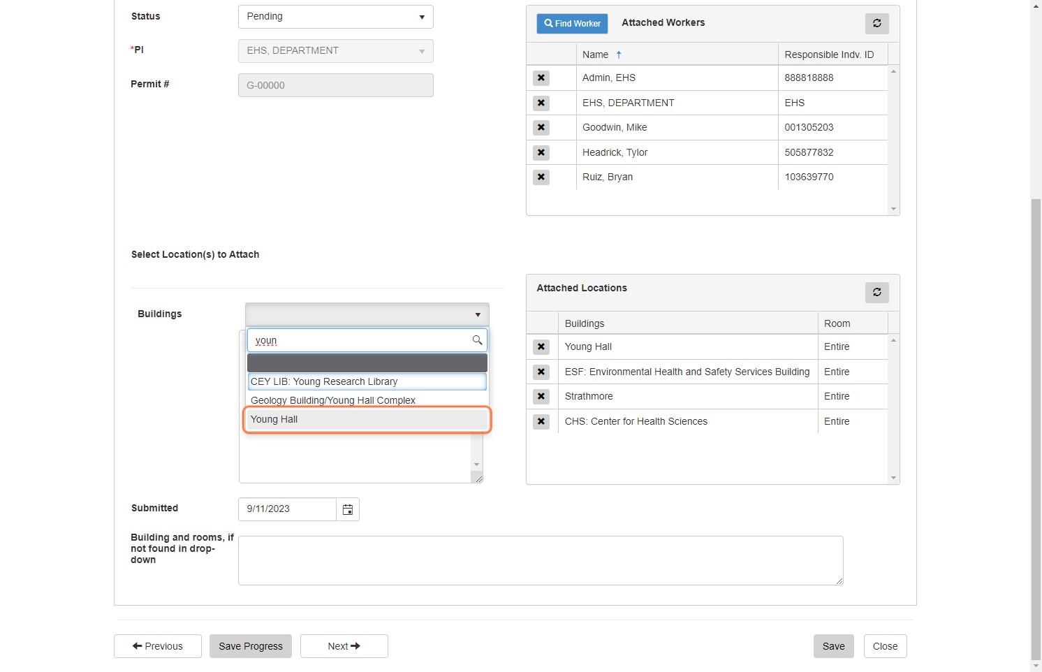 Begin typing the name of the building you wish to add into the search field. Options matching your text will start appearing directly below.