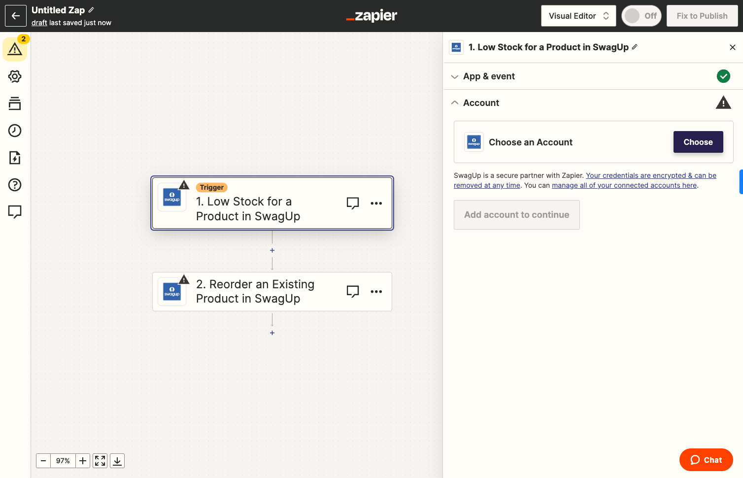 Choose SwagUp account to connect