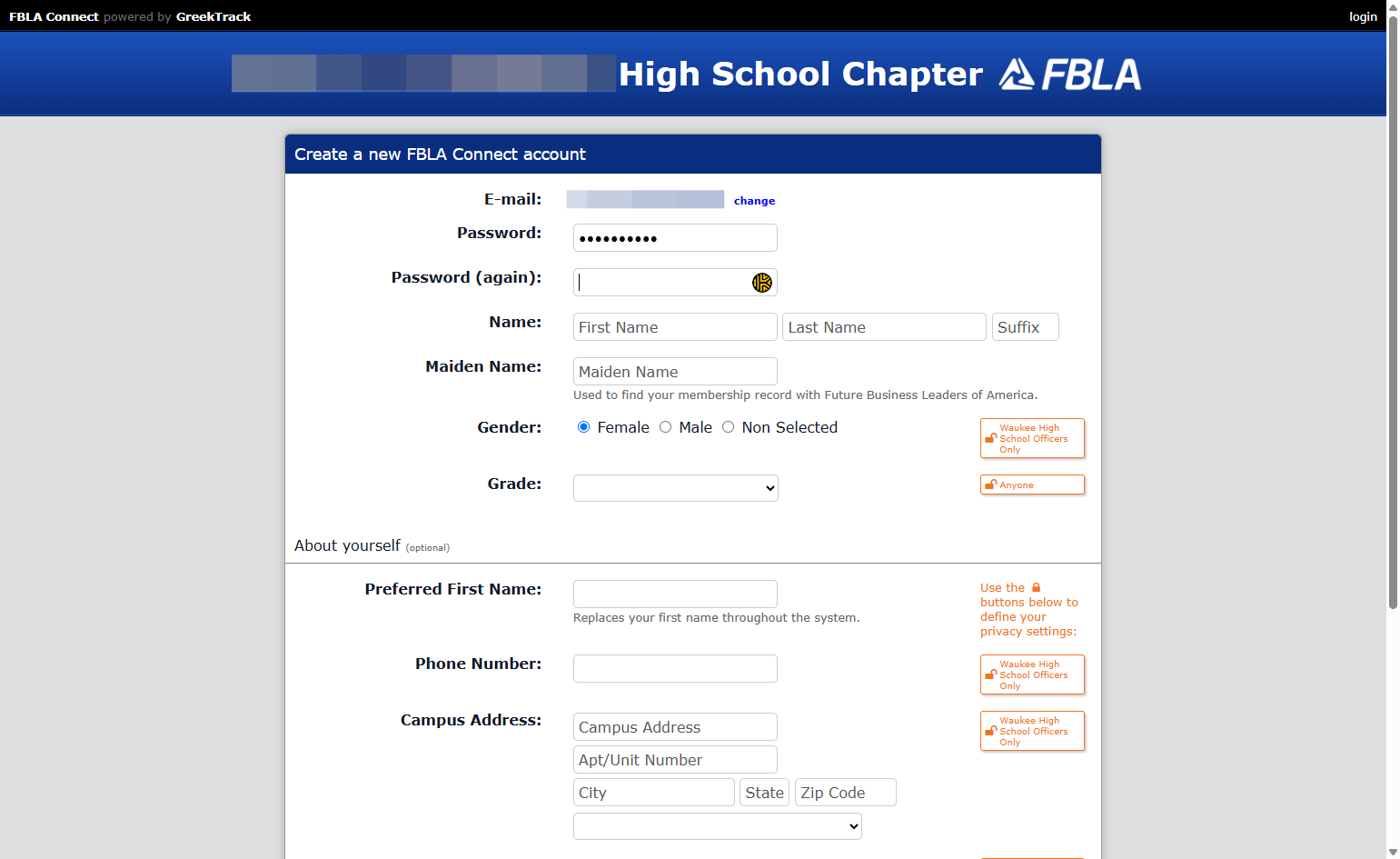 Students should complete all fields.