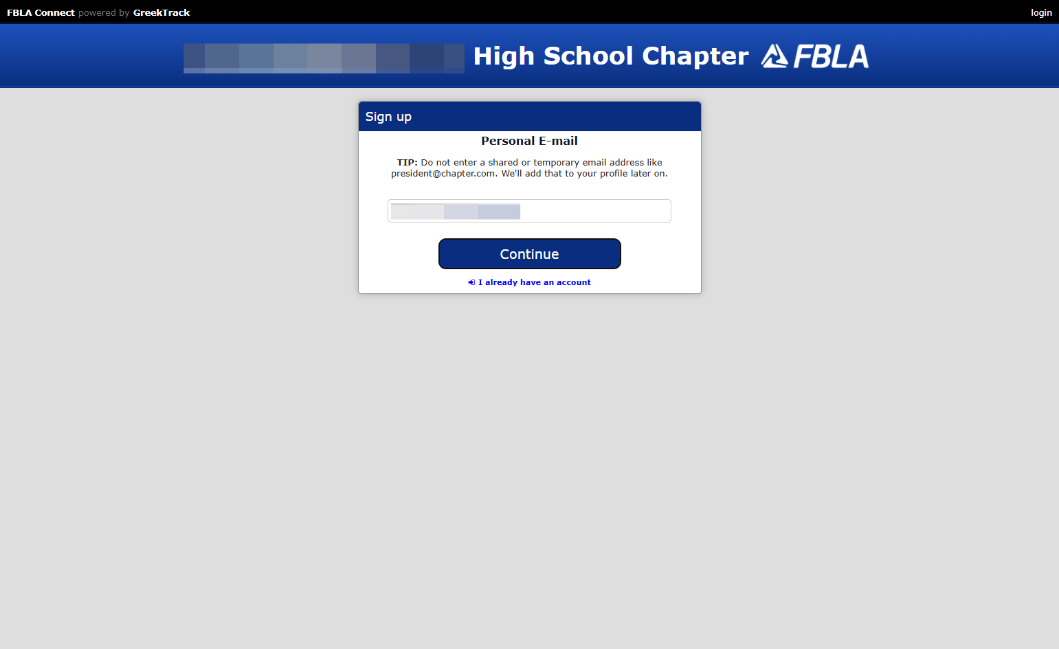 Enter email and click continue