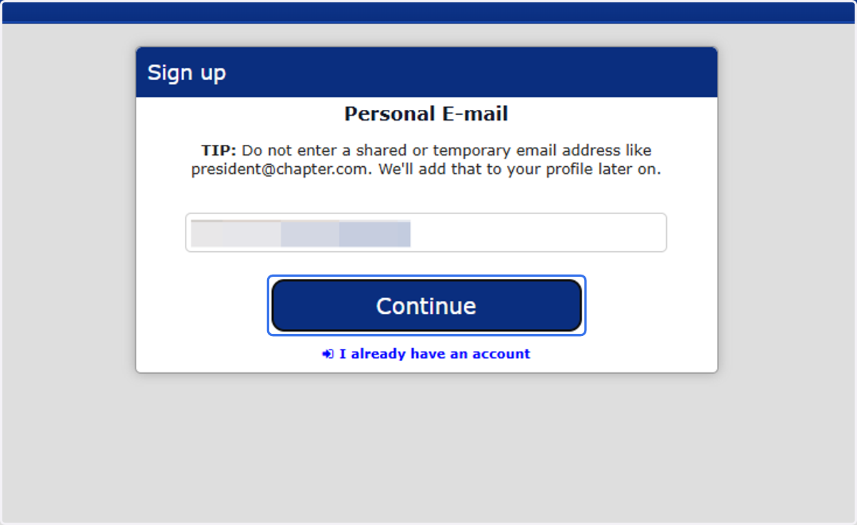 Enter email and click continue