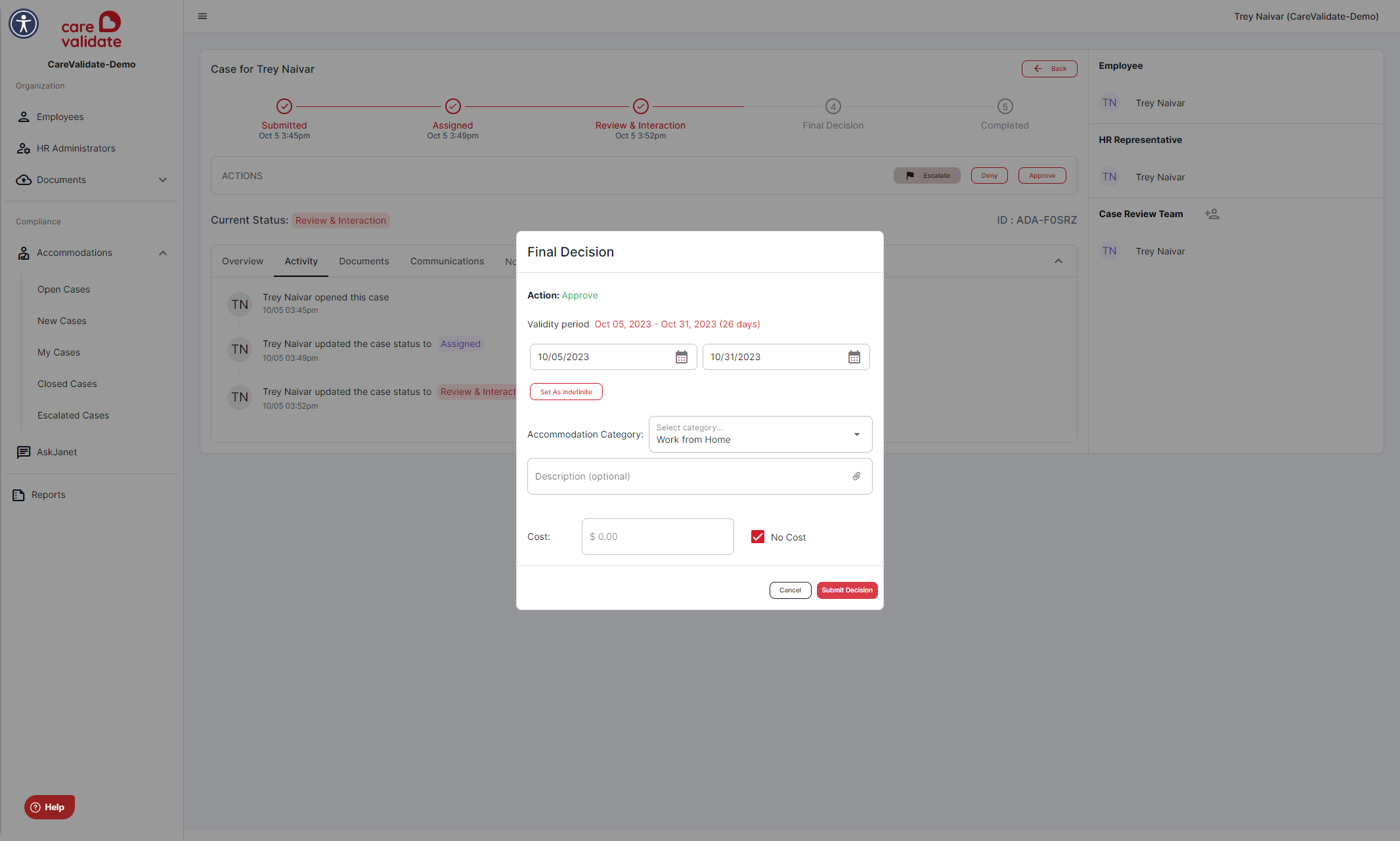 Click on Submit Decision