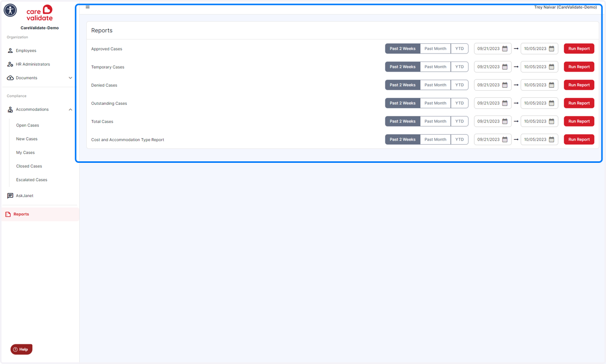 ...then selecting the date range for the type of report...