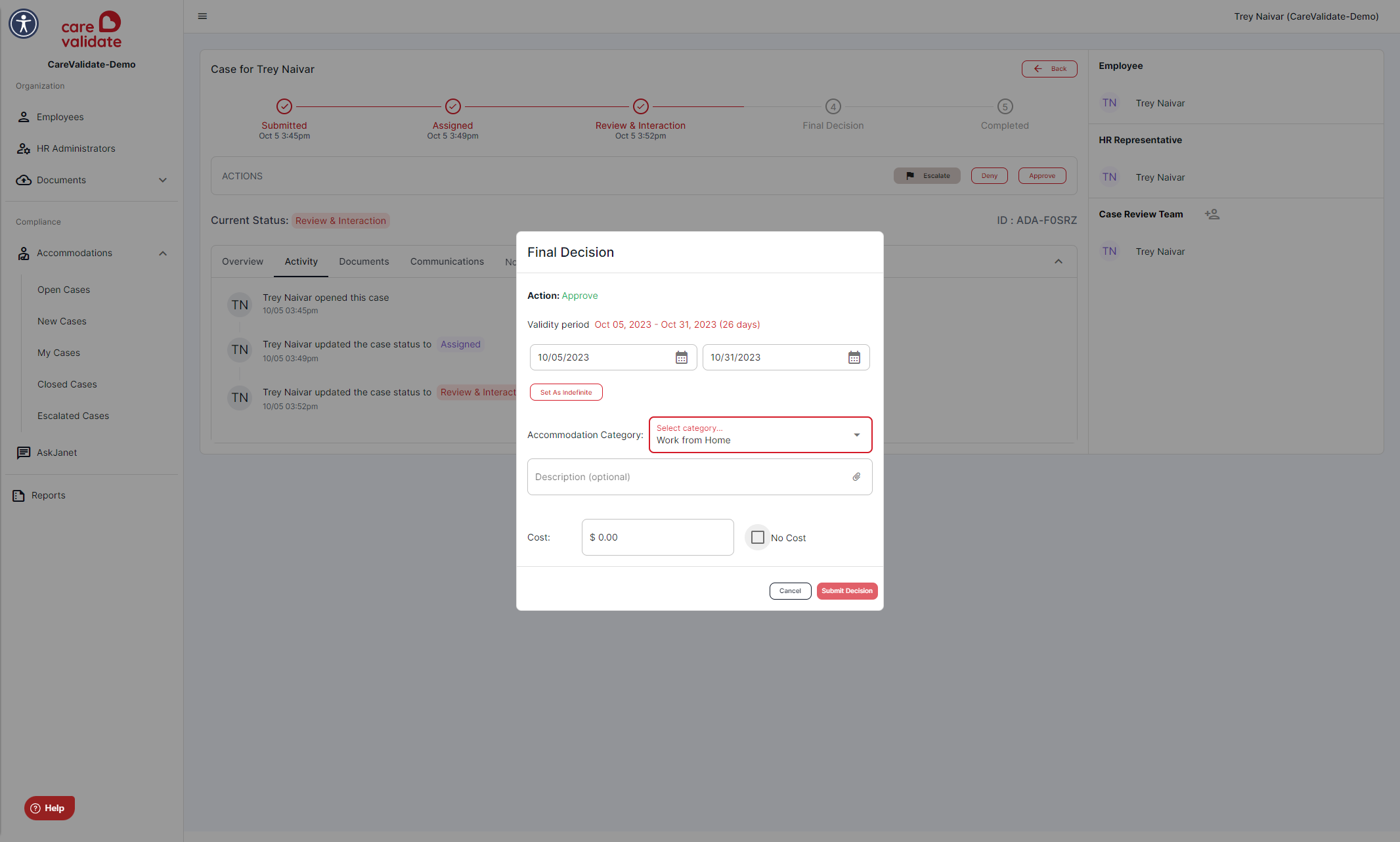 Record any associated Costs