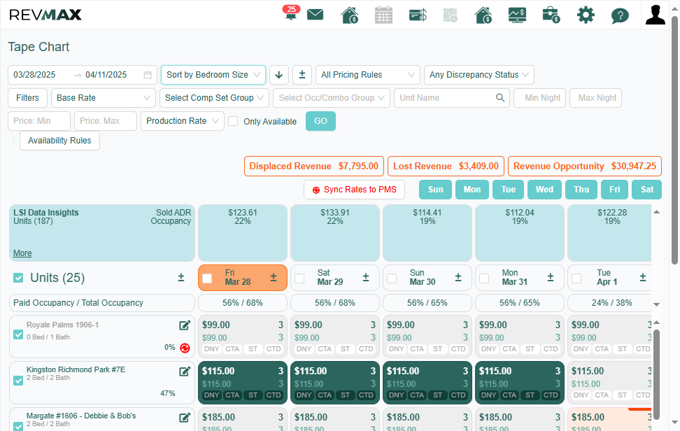 Use the up/down arrow buttons to filter the sorted units, either from least to greatest or vice versa.