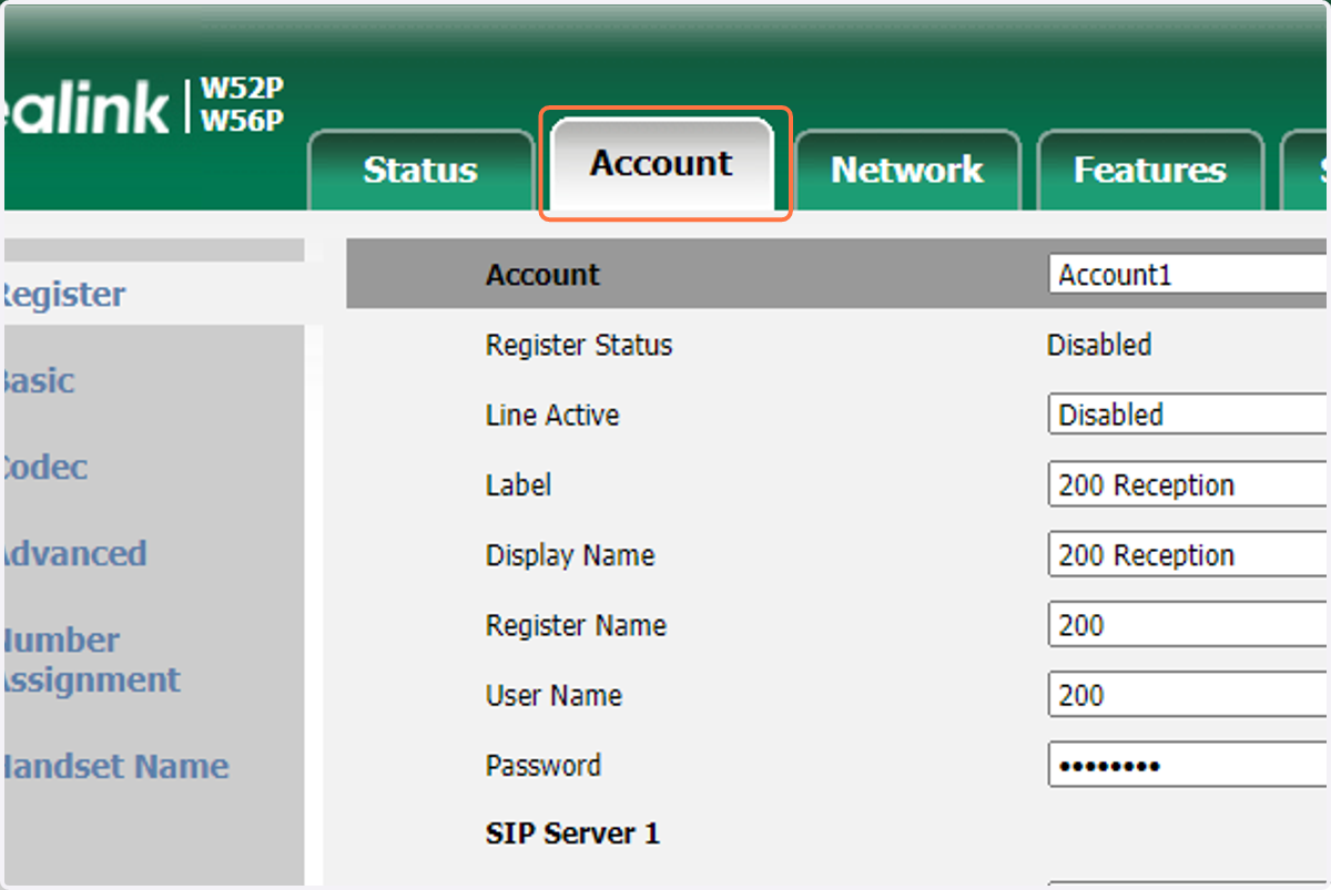 Click on the Account tab