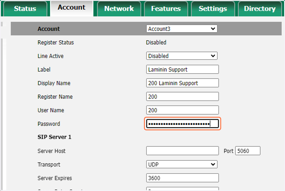 Enter the Extension Password