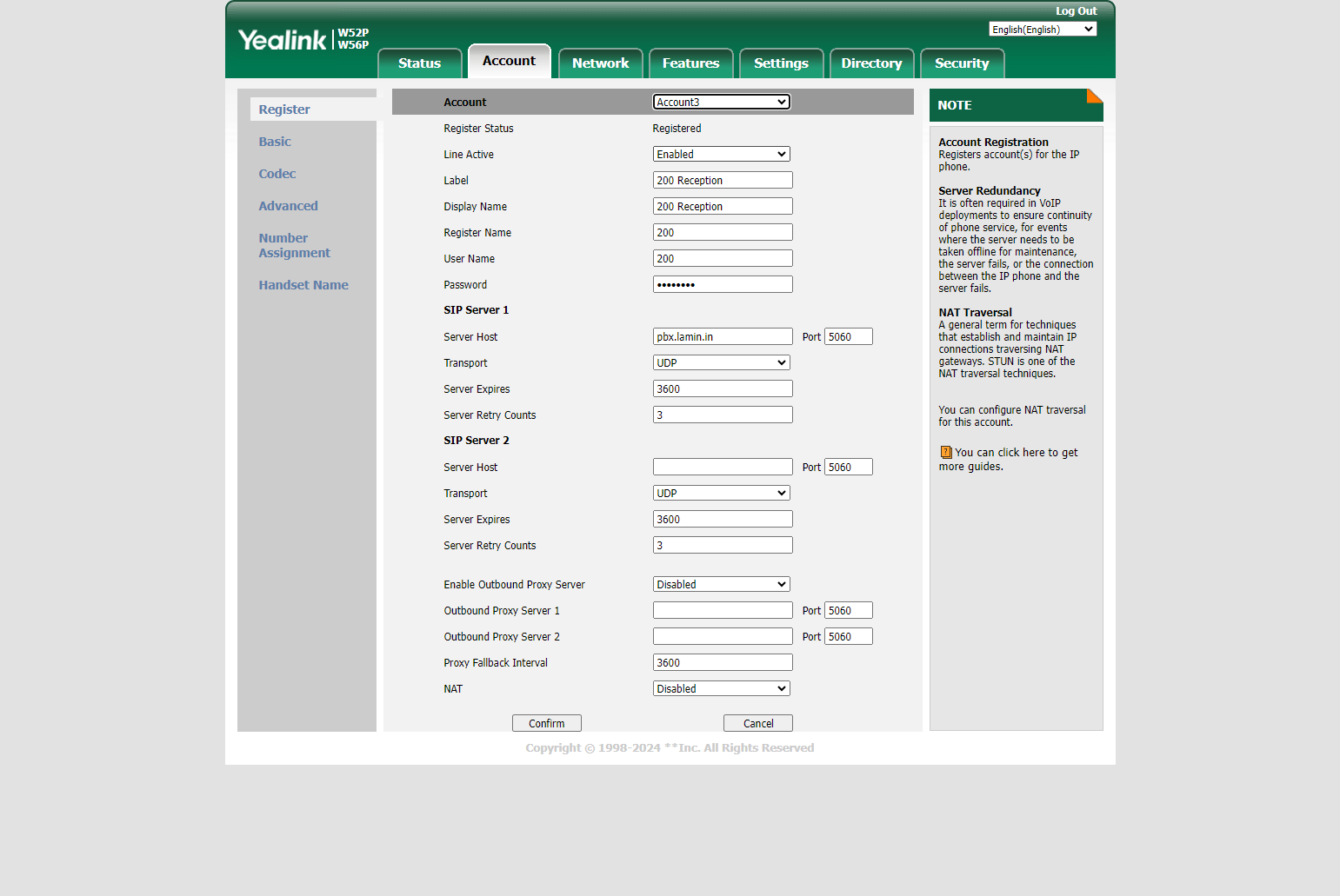 Select the account that you want to configure from the dropdown menu