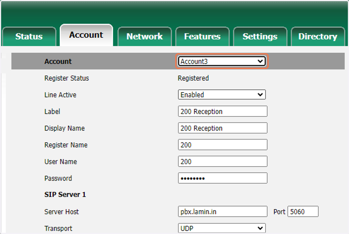 Select the account that you want to configure from the dropdown menu