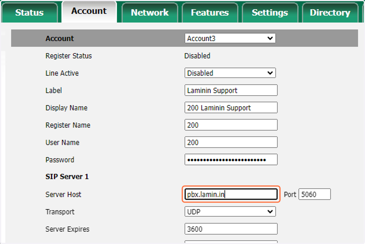 Enter the PBX URL