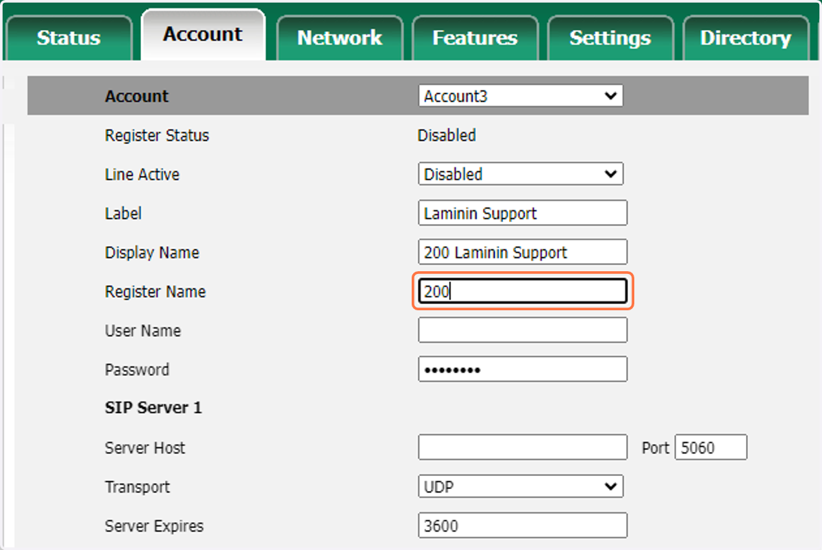 Enter the Extension Register Name