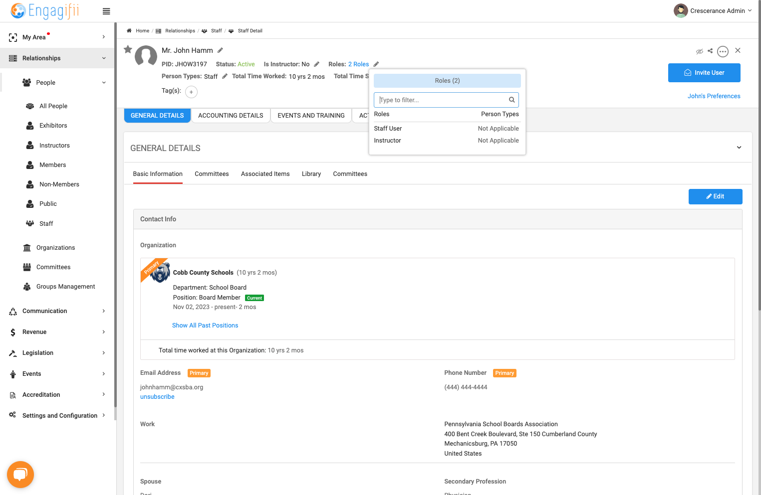 Click on Roles to view the associated Roles