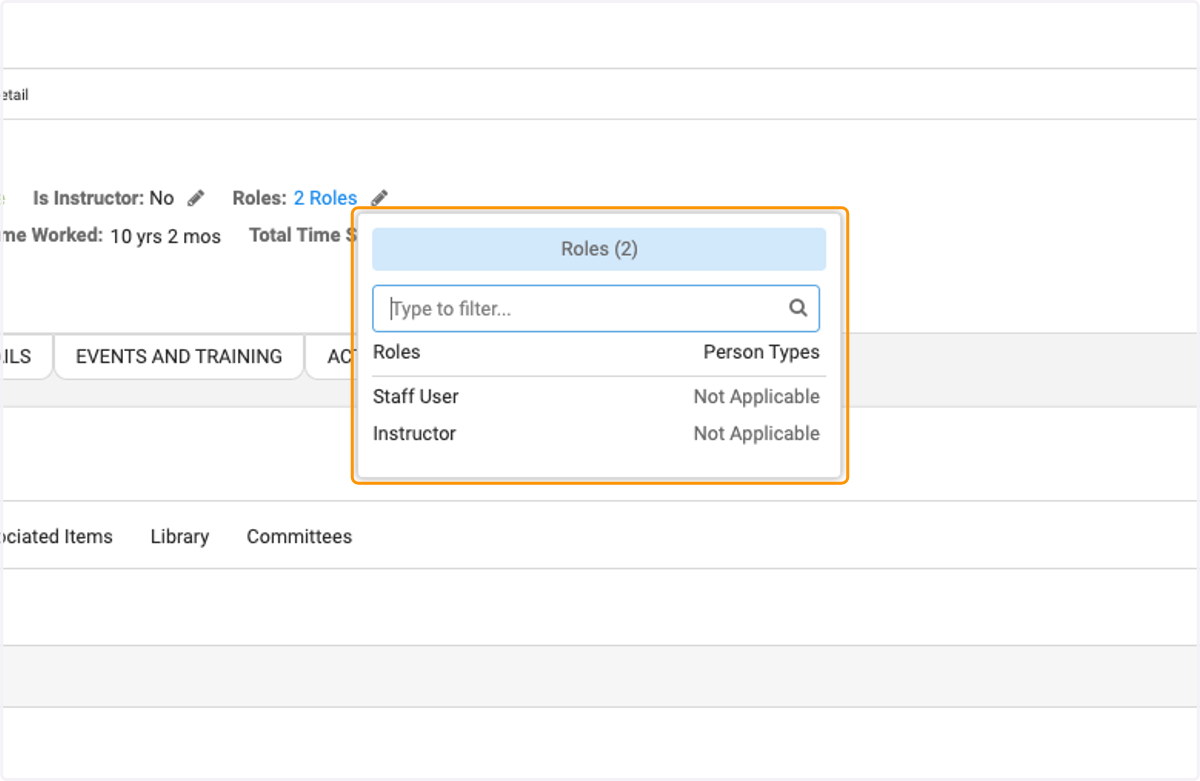 Click on Roles to view the associated Roles