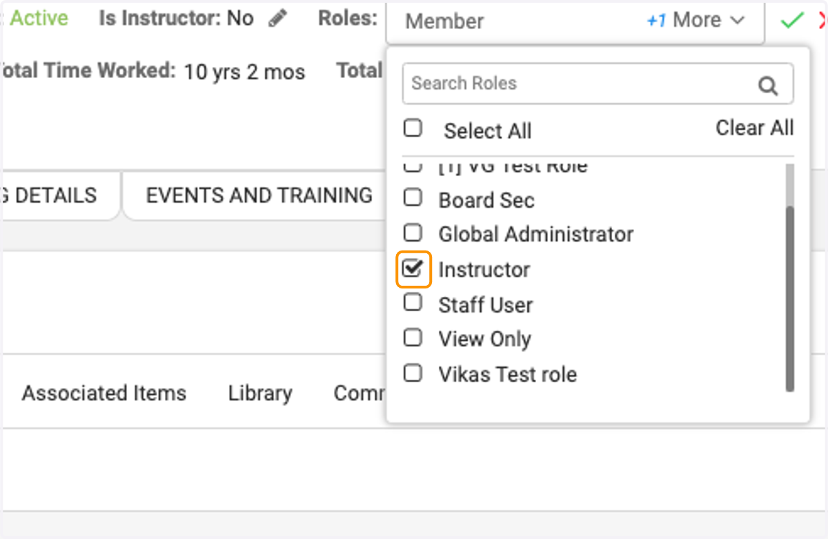 Check new role(s) you wish to add to this user