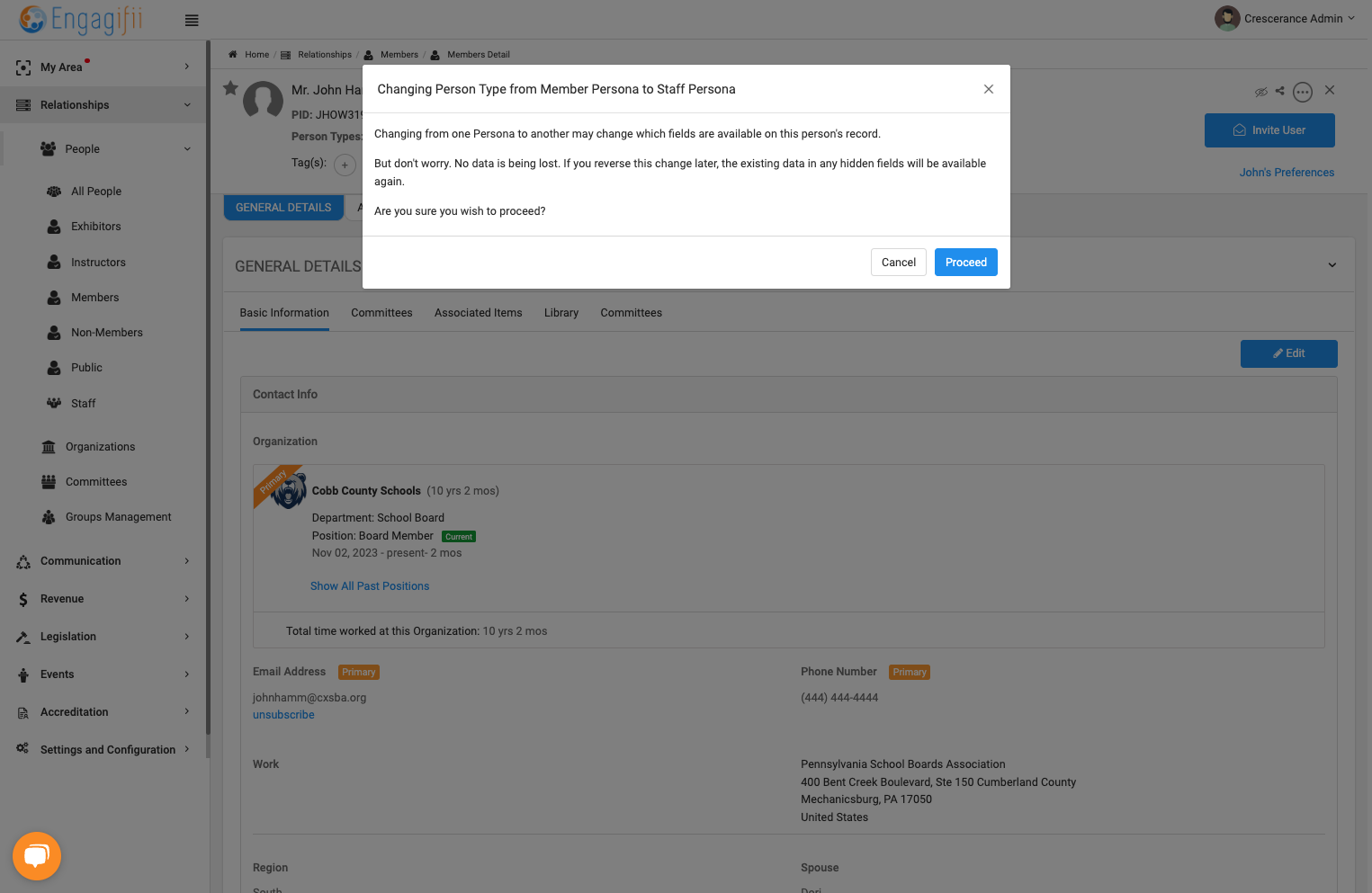 View the pop up box with the implications of chaning, if you are ok, click Proceed.