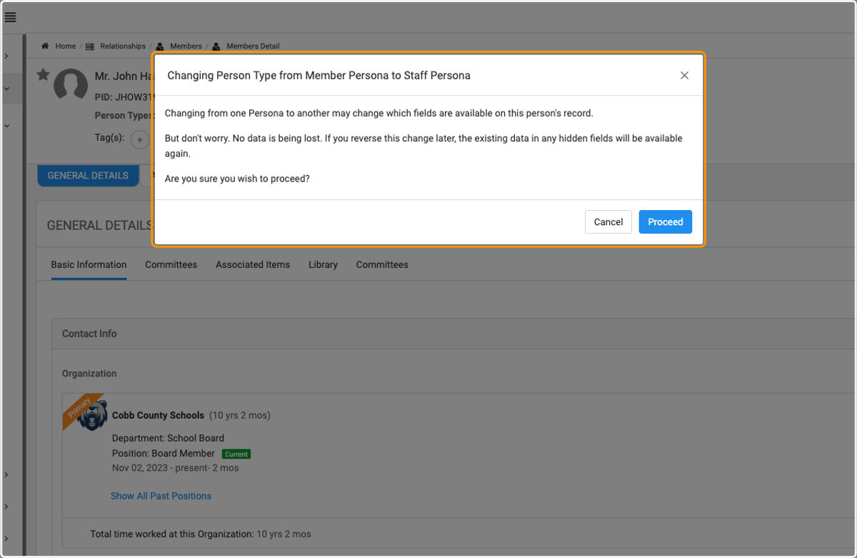 View the pop up box with the implications of chaning, if you are ok, click Proceed.