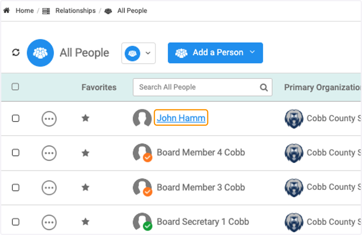 Click on the person you wish to update