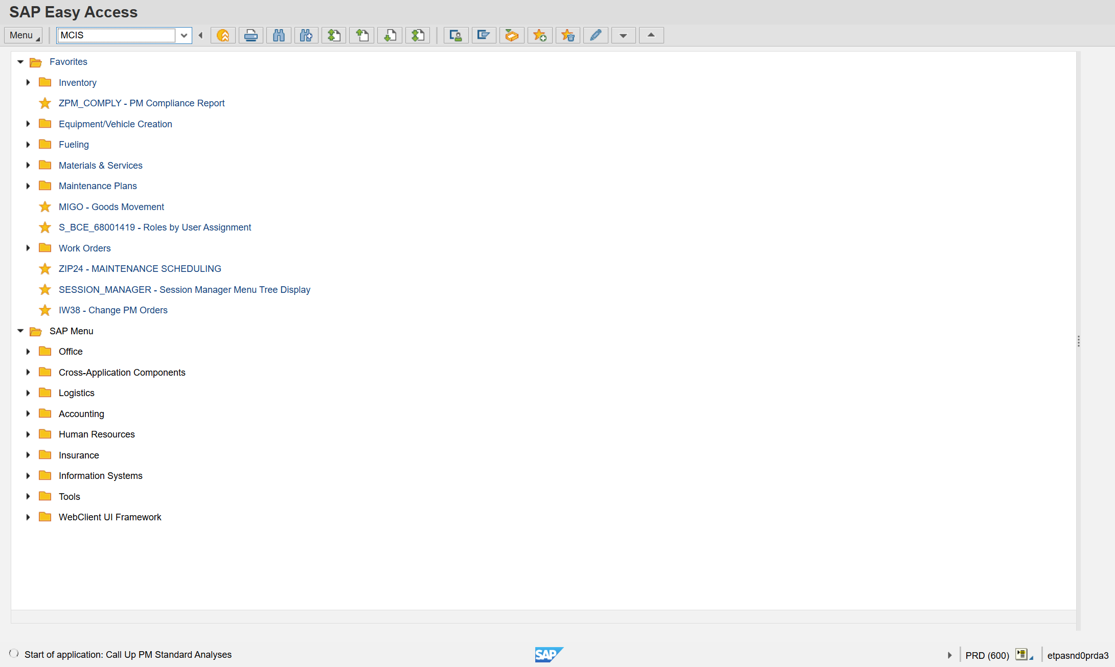 Input "MCIS" in transaction field.