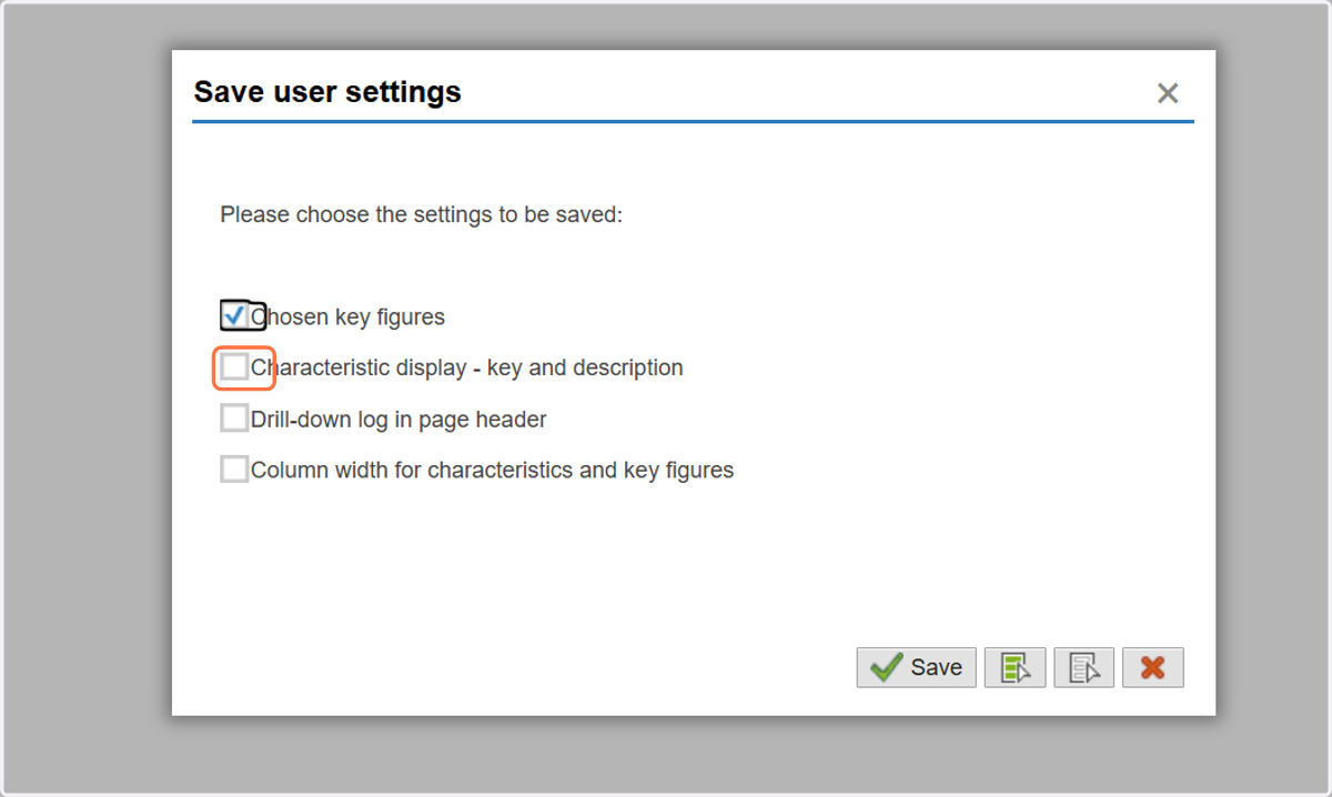 Click on Characteristic display - key and description