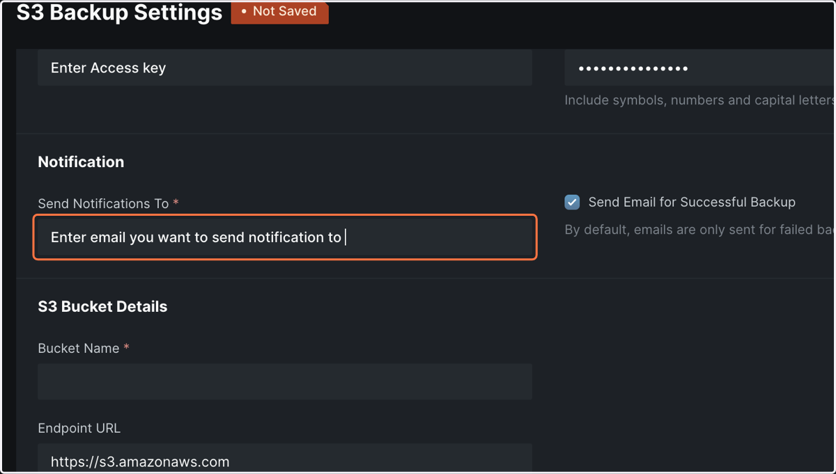 Enter email you want to send notification to