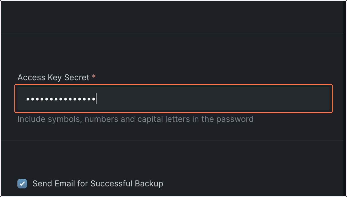 Enter Access Key Secret