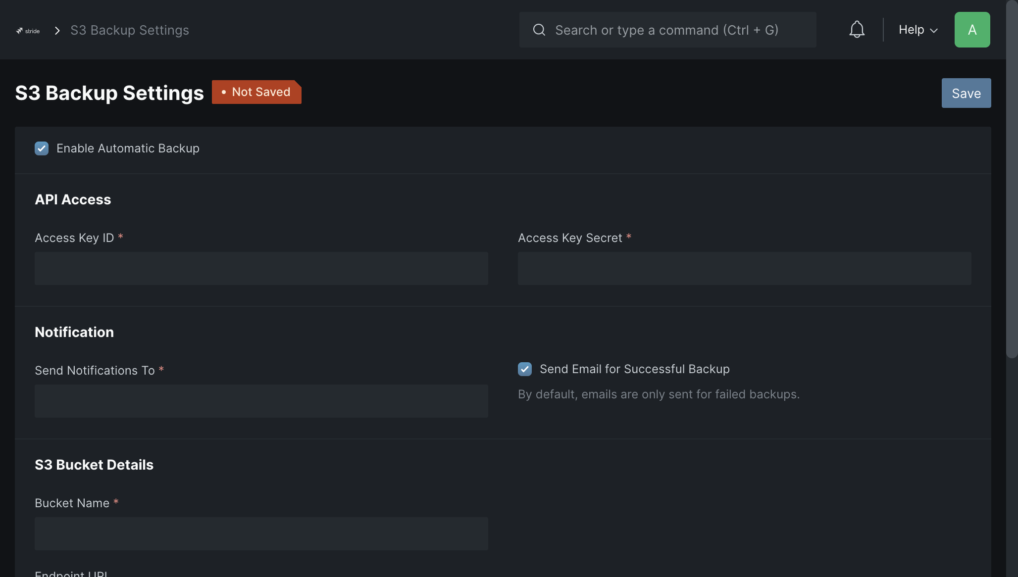 Check Enable Automatic Backup