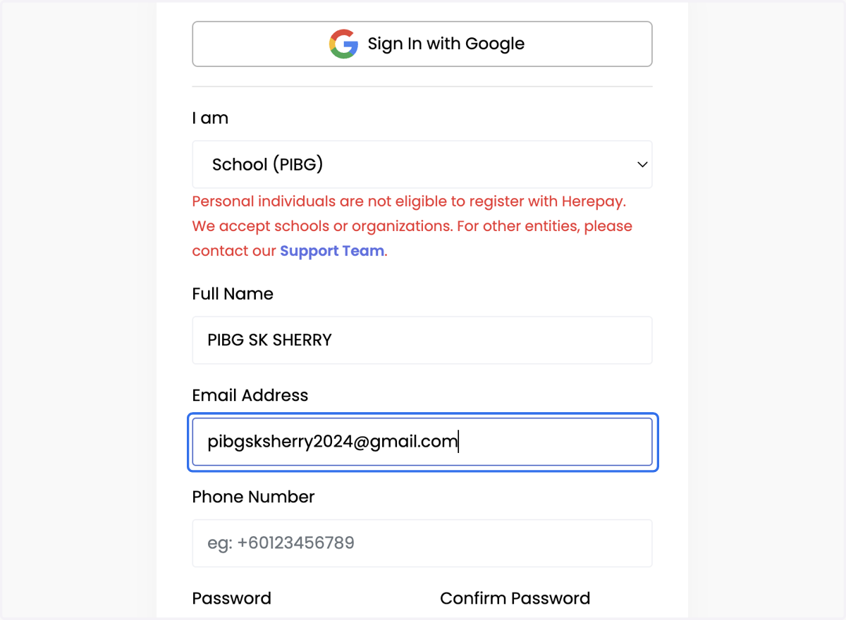 Isi emel rasmi Organisasi/PIBG