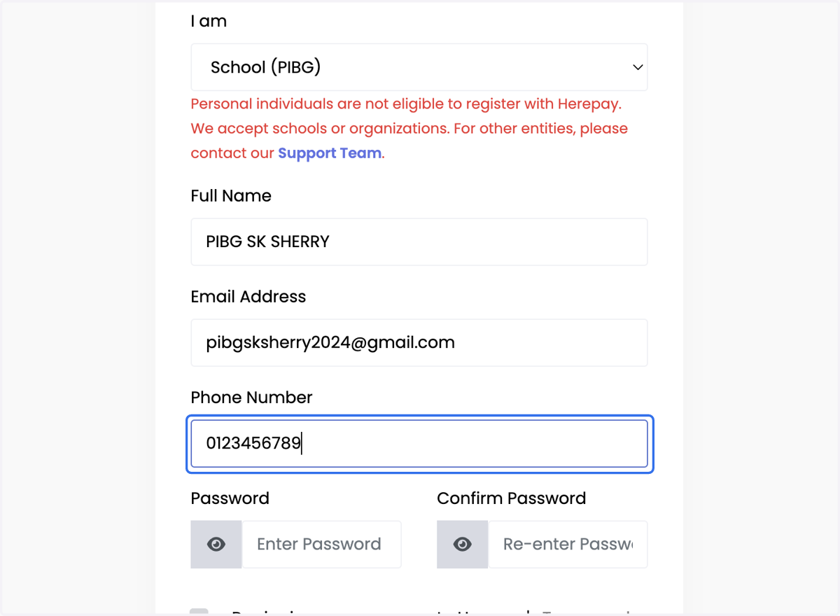 Isi nombor telefon Organisasi/PIBG