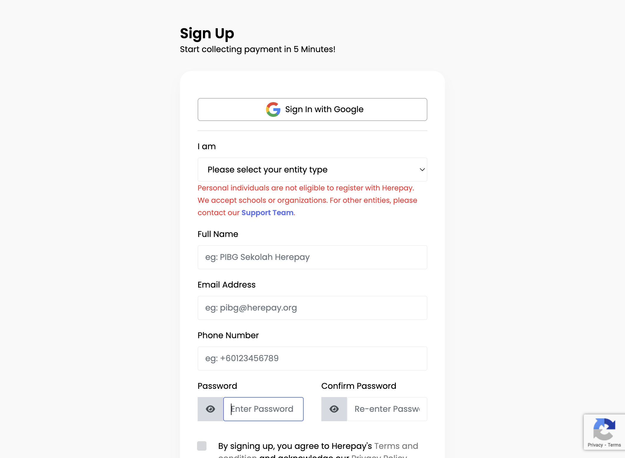 Paparan Sign Up