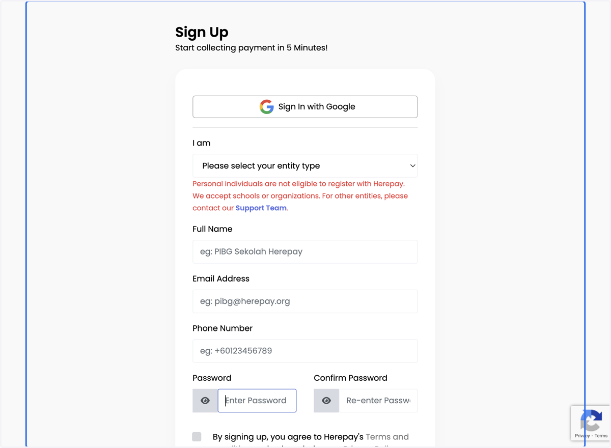 Paparan Sign Up