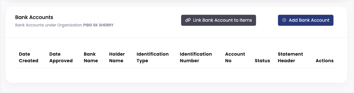 Klik Settings > Add Bank Account