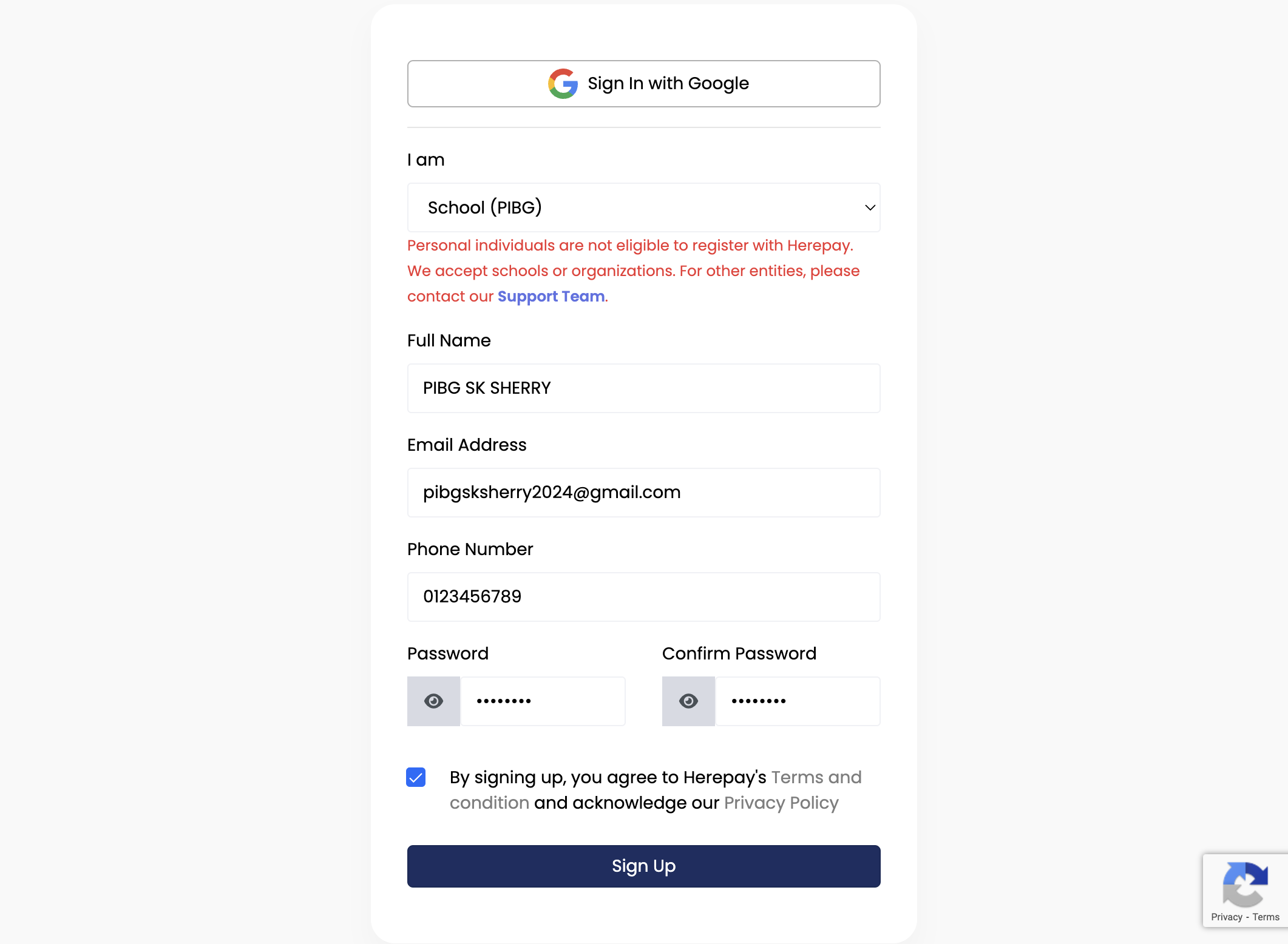 Klik Sign Up