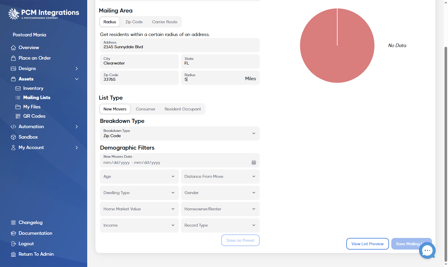 Ensure New Movers is selected under List Type
