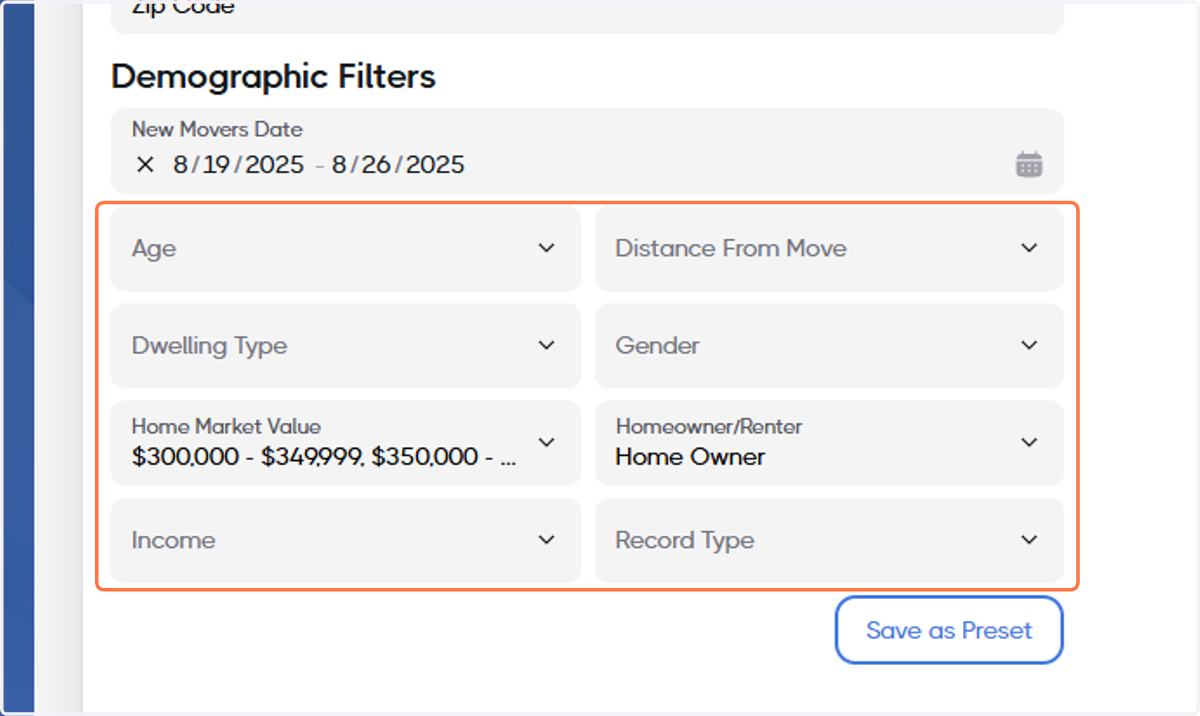 Select any other desired Demographic Filters