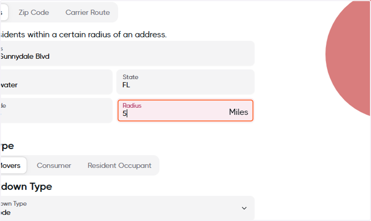 Set the Radius distance