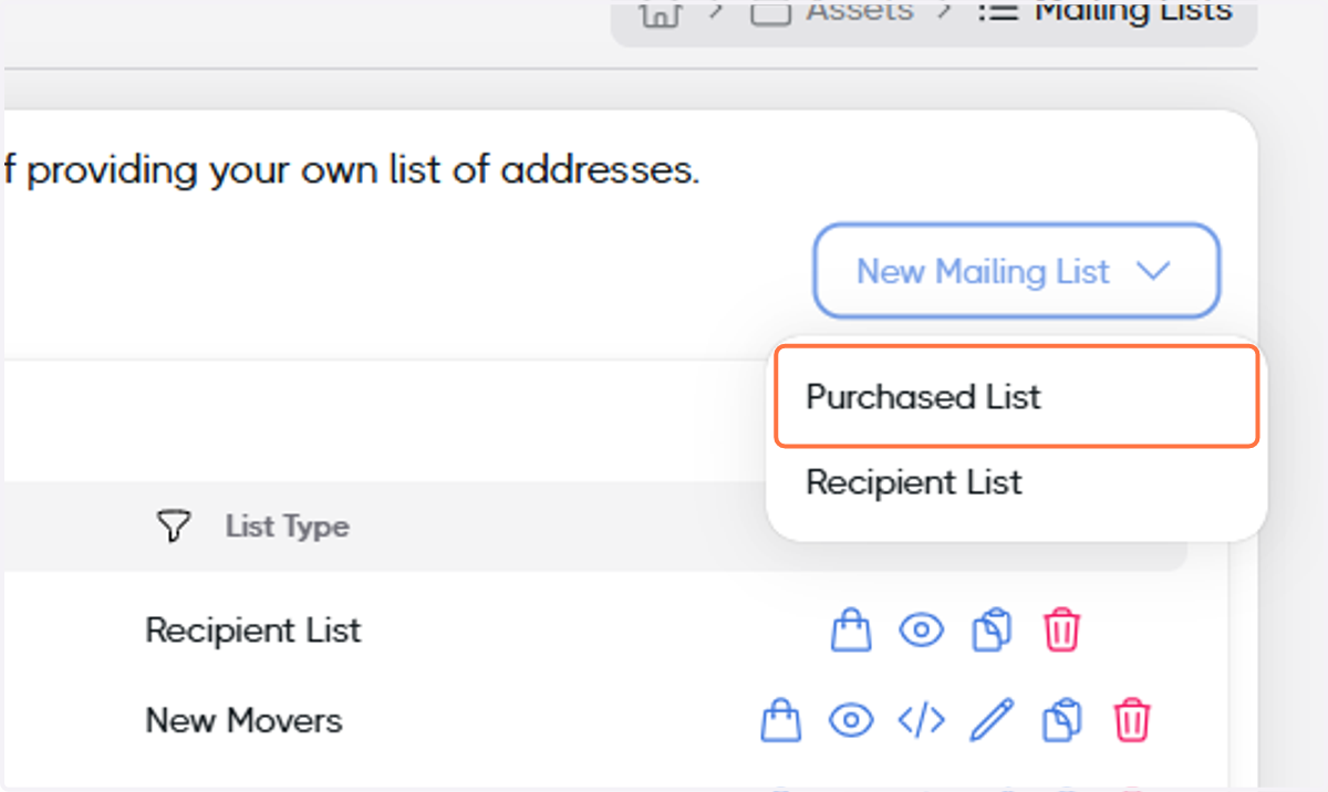 Click on Purchased List