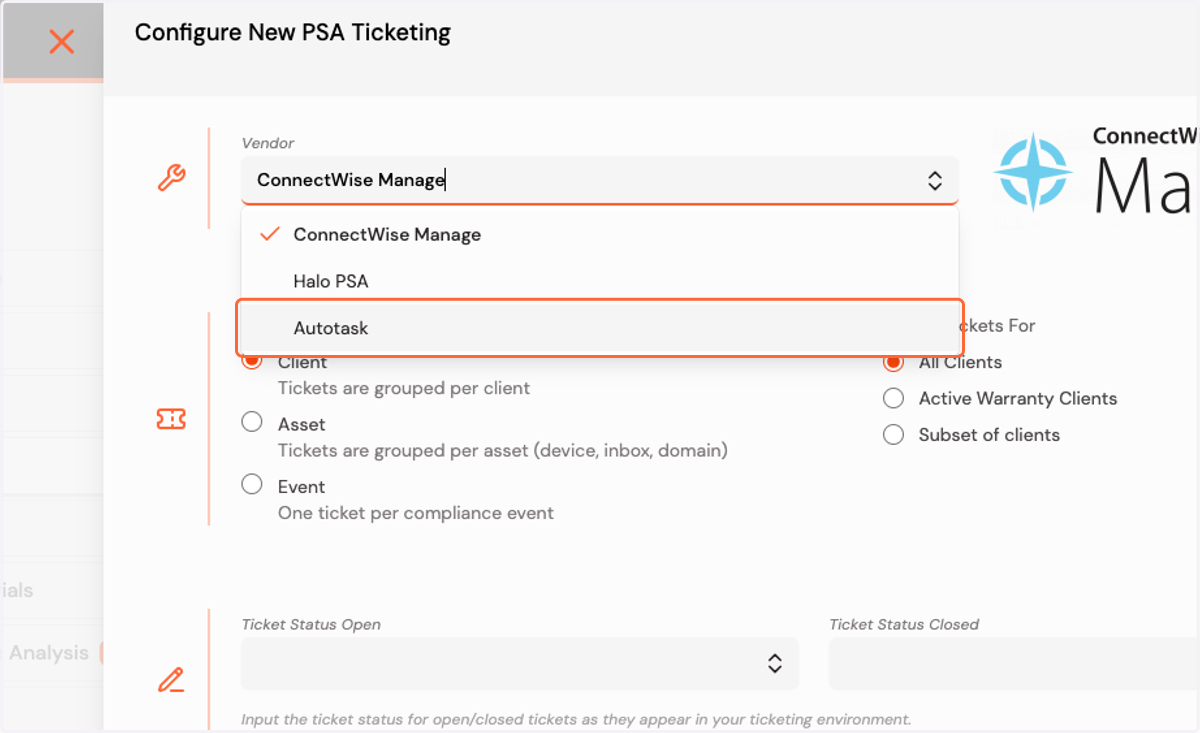 Select your desired PSA integration