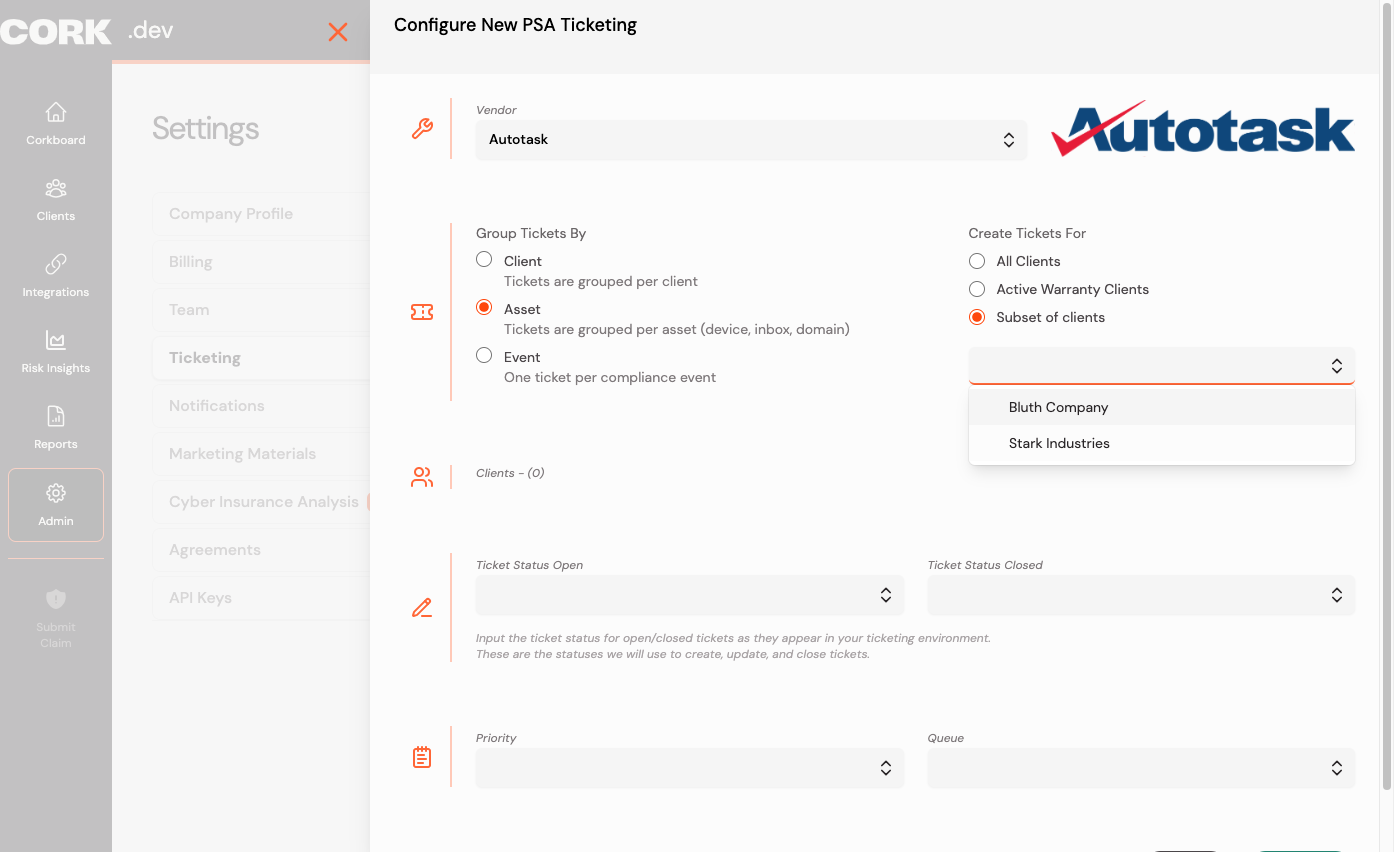 If you only wish to select a subset of clients, select which clients you'd like to configure